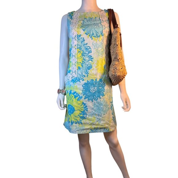 Lilly Pulitzer Originals Shift Dress in Seeing Things Blue Green Floral Print 2 - Picture 1 of 8